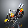 Yellow Custom Motorcycle Featuring Flame Graphics Dual Exhaust Pipes Black Seat And Silver Frame